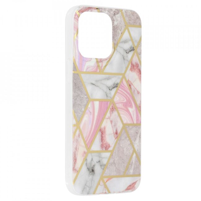 Husa apple iphone 14 pro max marble series, techsuit - pink hex