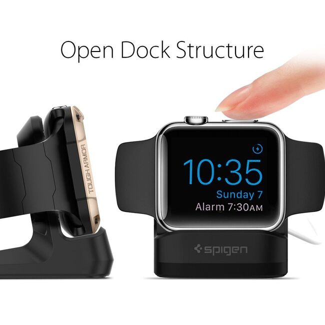 Suport Apple Watch 1/2/3/4/5/6/7/8/SE Spigen S350 Night Stand Pentru Birou - Black