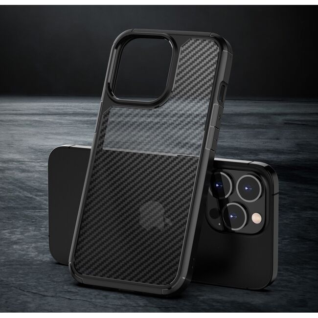 Husa iPhone 13 Pro Techsuit Carbon Fuse transparenta, negru