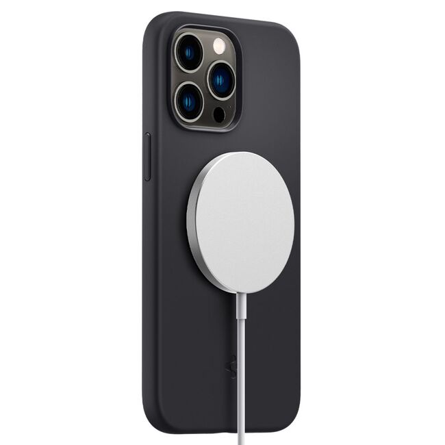 Husa iPhone 14 Pro Spigen Silicone Fit, MagSafe, negru