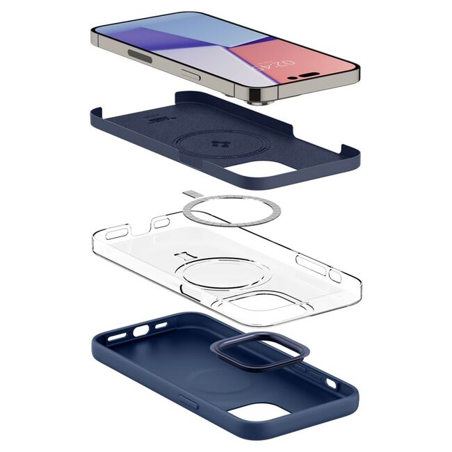 Husa iPhone 14 Pro Max Spigen Silicone Fit, MagSafe, albastru