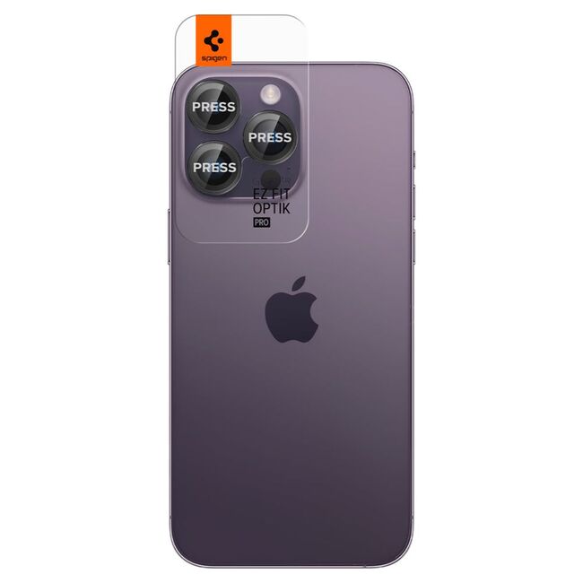 [Pachet 2x] Folie sticla camera iPhone 14 Pro Spigen Glas.tR Optik Pro EZ FIT, negru