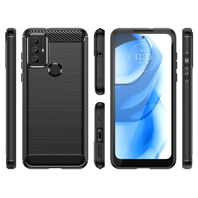 Husa Motorola Moto G Play (2023) Techsuit Carbon Silicone, negru