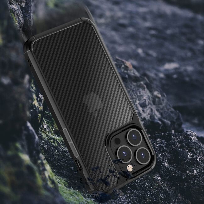 Husa iPhone 13 Pro Max Techsuit Carbon Fuse transparenta, negru