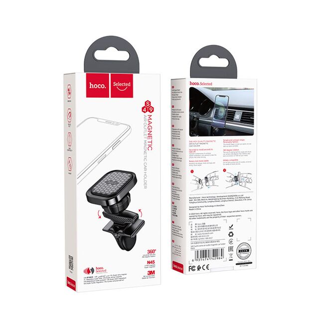Suport auto pentru telefon cu magnet pentru grila de ventilatie Hoco S49, negru