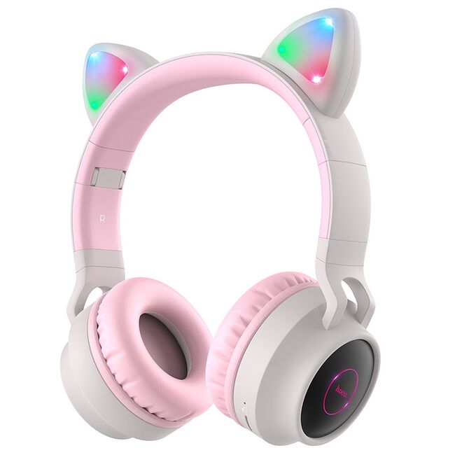 Casti cu urechi de pisica wireless Hoco W27, cu LED, gri roz