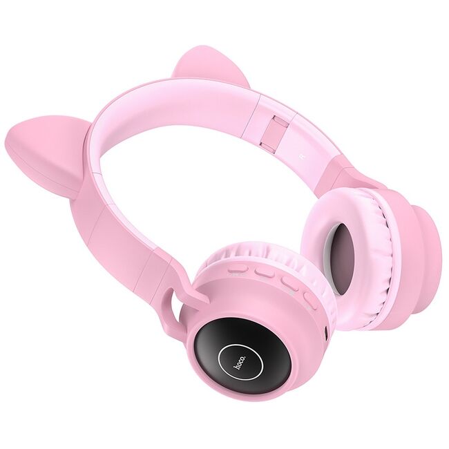 Casti cu urechi de pisica wireless Hoco W27, Bluetooth 5.0, cu LED, roz