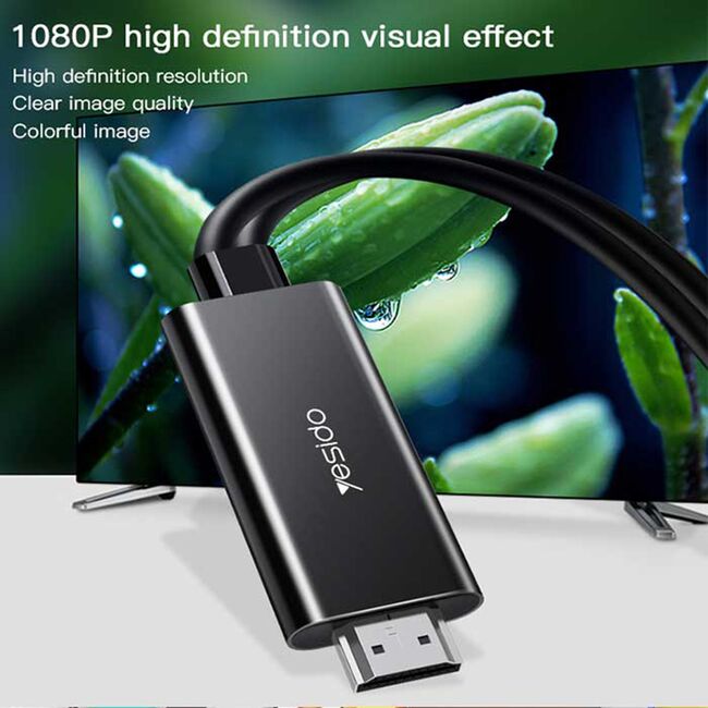 Cablu USB, Type-C, iPhone, Micro-USB la HDMI Yesido HM05, negru