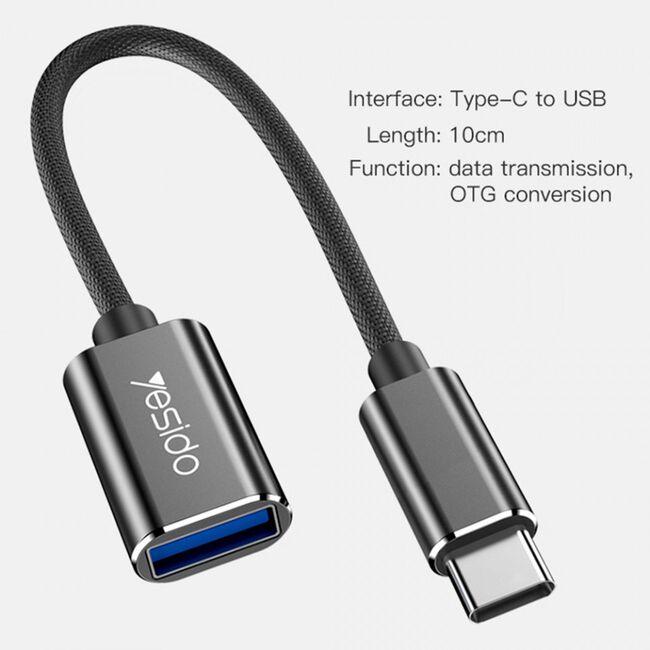 Adaptor USB la Type-C OTG Yesido GS01, plug & play, negru