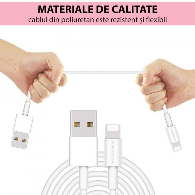 Cablu de date USB la Type-C Yesido CA22, 2.4A, 1.2m, alb