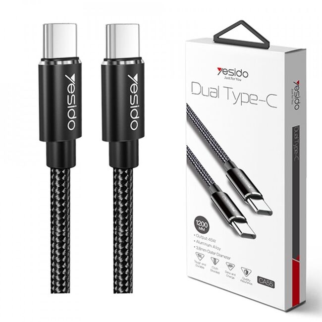 Cablu de date Type-C la Type-C Yesido CA55, 45W, 3A, 1.2m, negru
