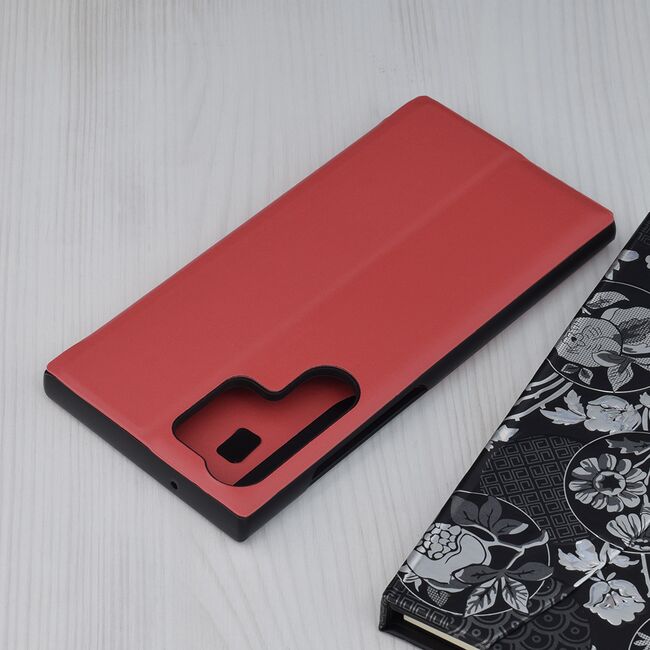 Husa Samsung Galaxy S23 Ultra Eco Leather View flip tip carte, rosu