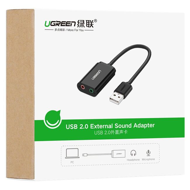Adaptor audio USB la 2x Jack 3.5mm Ugreen, 15cm, negru, 30724