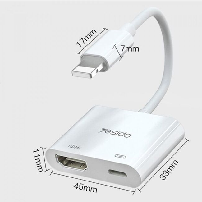 Adaptor multiport iPhone la HDMI, Lightning Yesido HM06, alb