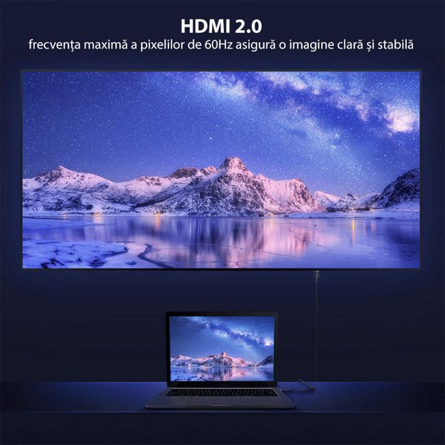 Cablu video Baseus HDMI la HDMI 4K, 60Hz, 3D, 18Gbps, 3m, gri, CADKLF-G01