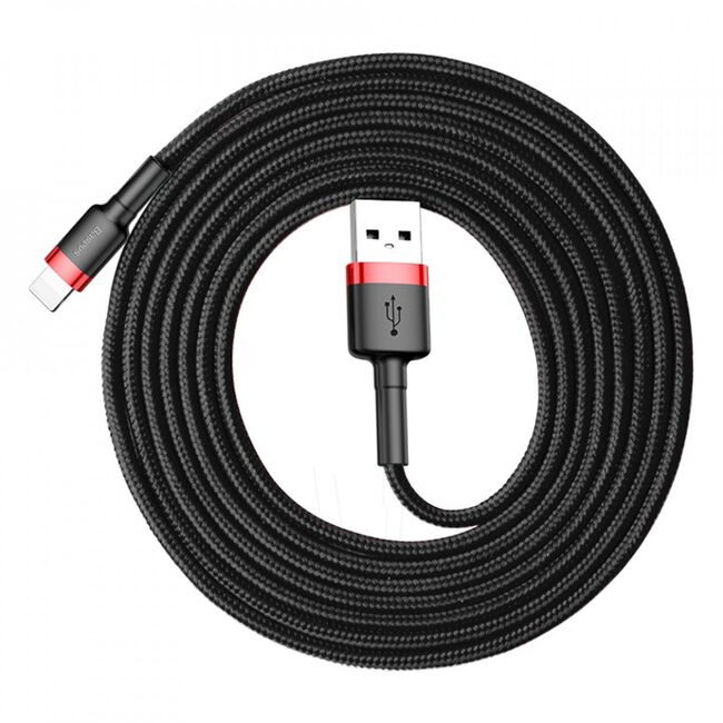 Cablu de date Lightning Baseus, 1.5A, 2m, rosu - negru, CALKLF-C19