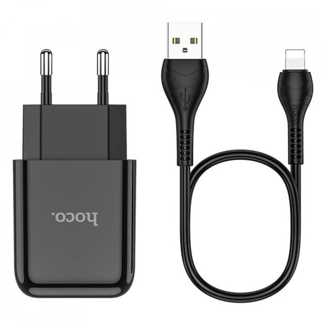 Incarcator USB Hoco N2 + cablu Lightning, 2.1A, negru