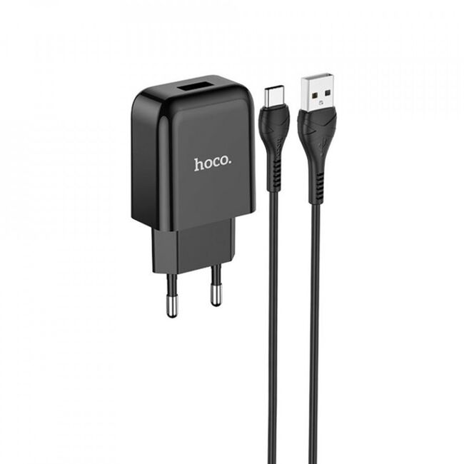 Incarcator USB Hoco N2 + cablu USB Type-C, 2.1A, negru