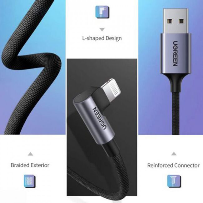 Cablu de date USB la Lightning Apple MFI, Ugreen, negru, 60770