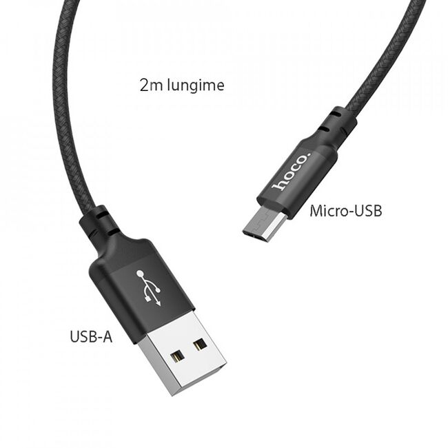 Cablu de date Micro-USB Hoco X14, 2.4A, 2m, negru