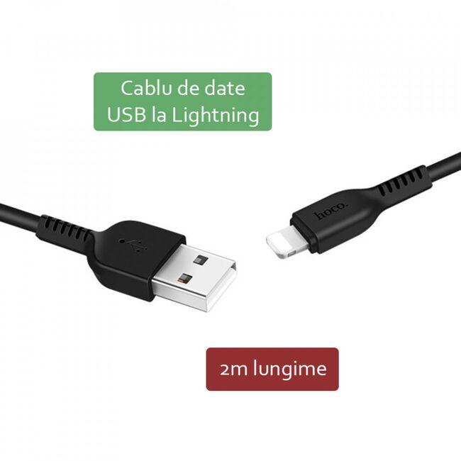 Cablu de date Flash Charging Lightning Hoco X20 2M 2A, negru