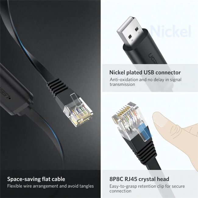 Cablu LAN, USB la RJ45 Ugreen, negru, 3m, 60813
