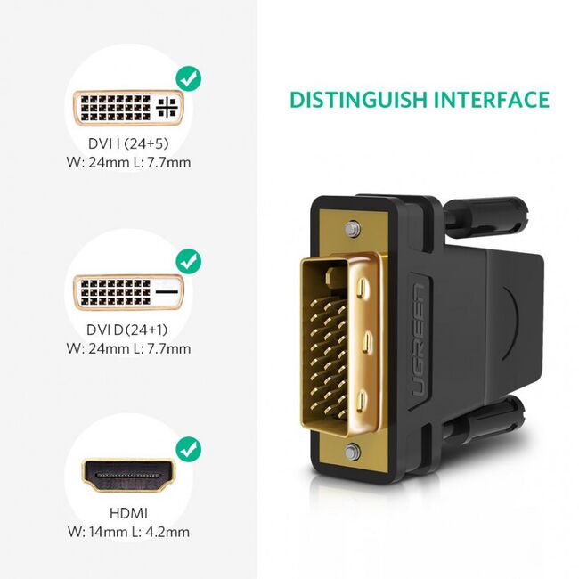 Adaptor HDMI la DVI-D 24+1 Ugreen, Full HD, 60Hz, negru, 20124