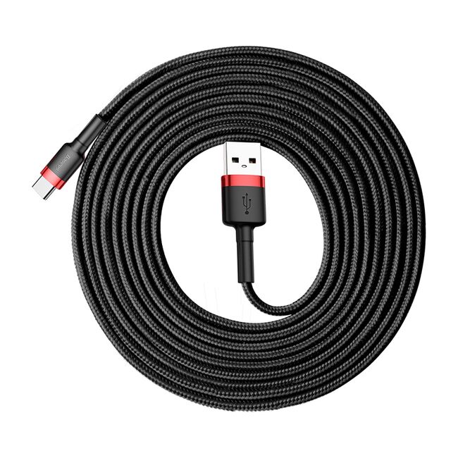 Cablu de date Type-C Baseus Cafule 3m cu invelis textil - Negru - Rosu CATKLF-U91