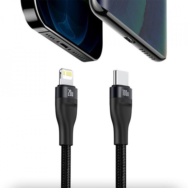Cablu date 2 in 1 de la USB-C la Lightning (iPhone) si USB Type-C 100W, 1.2m, CA1T2-F01