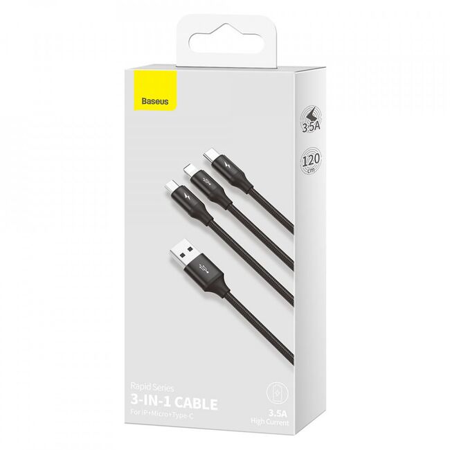 Cablu 3 in 1 tip C, iPhone, Micro-USB Baseus, 1.2m, CAJS000001