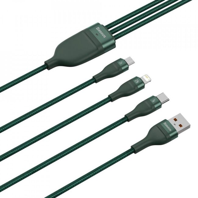 Cablu De Date 3in1 Lightning, Micro-USB, Type-C 1.2m 5A Baseus, verde, CA1T3-06