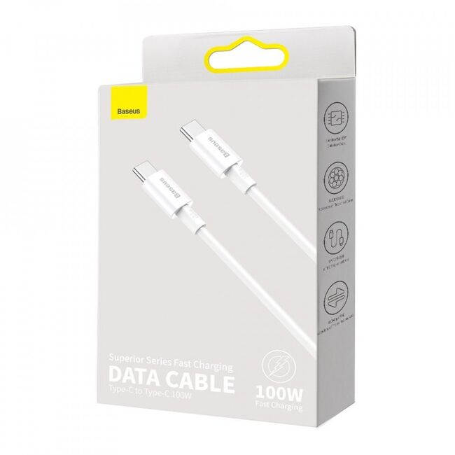 Cablu de date Type-C Baseus Fast Charge 100W, 1m, alb, CATYS-B02