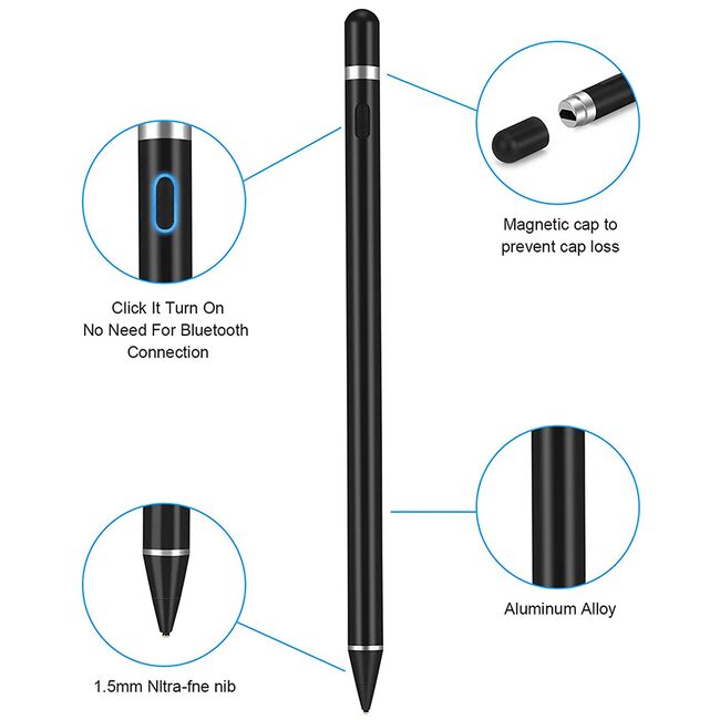 Stylus pen activ Techsuit, iOS, Android, cablu de incarcare Micro-USB, negru, JA05