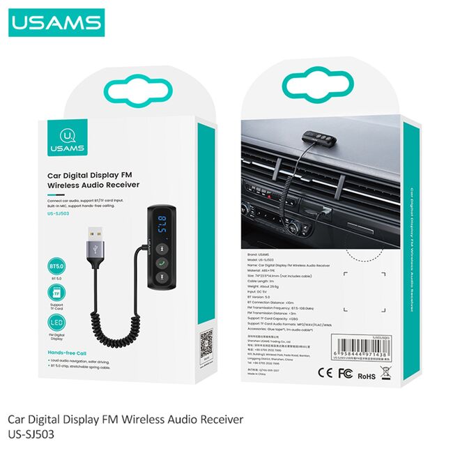 Receptor audio Bluetooth USAMS, Jack 3.5mm, negru, US-SJ503