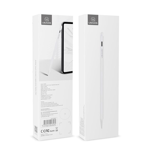 Stylus pen iPad activ Usams, cablu USB-C, LED, alb, US-ZB135