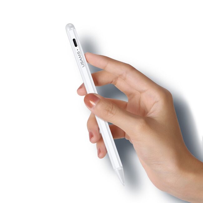 Stylus pen iPad activ Usams, cablu USB-C, LED, alb, US-ZB135
