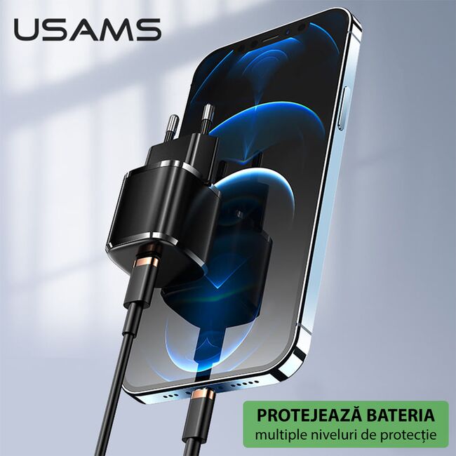 Incarcator priza Usams T36 Type-C PD 20W, 3A, negru