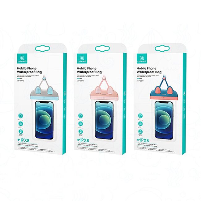 Husa subacvatica telefon Usams, IPX8, max 7", albastru roz, US-YD010