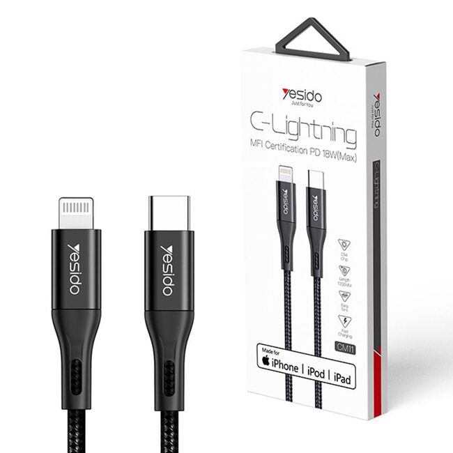 Cablu de date Type-C la Lightning Yesido CM11, 18W, 2A, 1.2m, negru