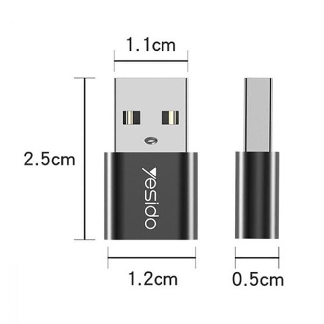 Adaptor OTG Type-C la USB Yesido GS09, Fast Charge, negru