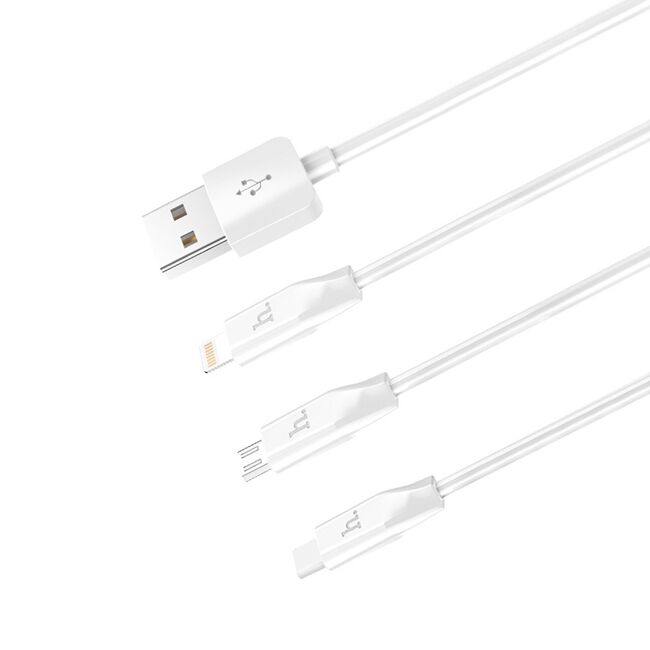 Cablu de incarcare 3 in 1 de la USB-A la Lightning, Type-C, Micro-USB, 2.4A, 1.0m, alb