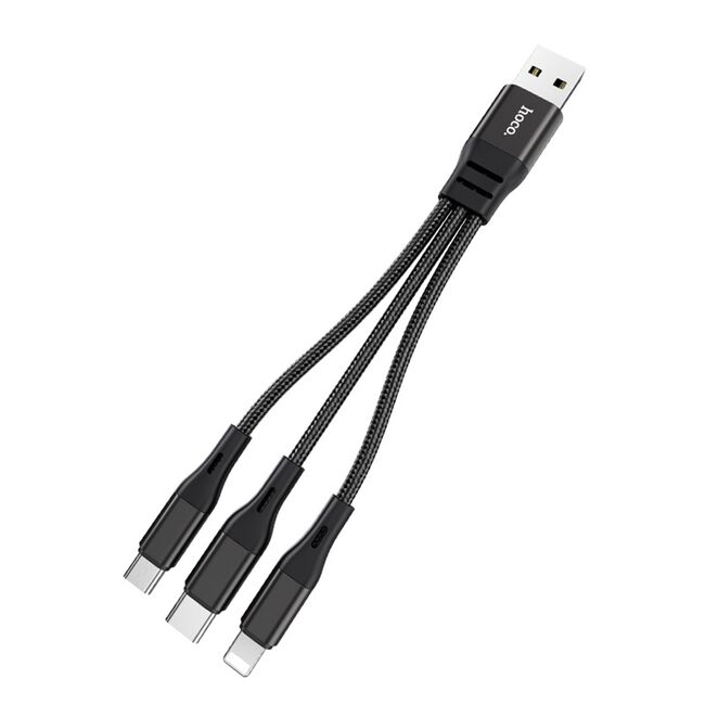 Cablu USB incarcare 3 in 1 la tip C, Micro, Lightning Hoco X47, 12W, 2.4A, 0.25m, negru