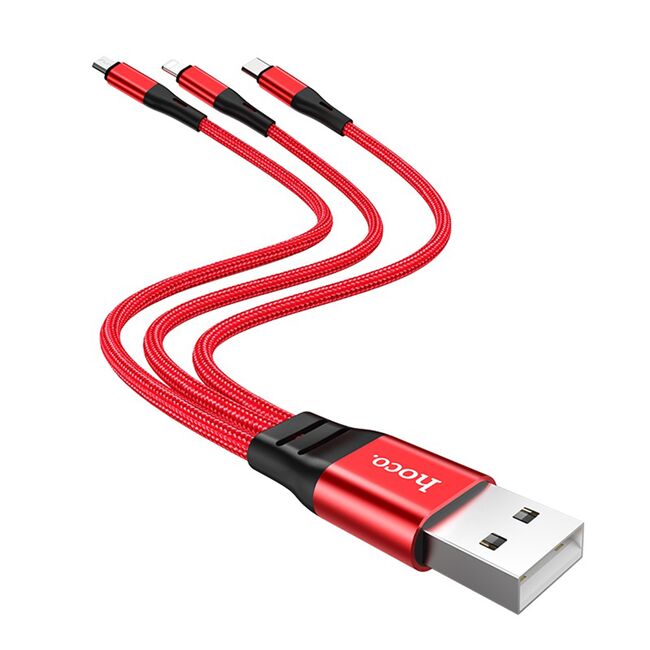 Cablu USB incarcare 3 in 1 la tip C, Micro, Lightning Hoco X47, 12W, 2.4A, 0.25m, negru