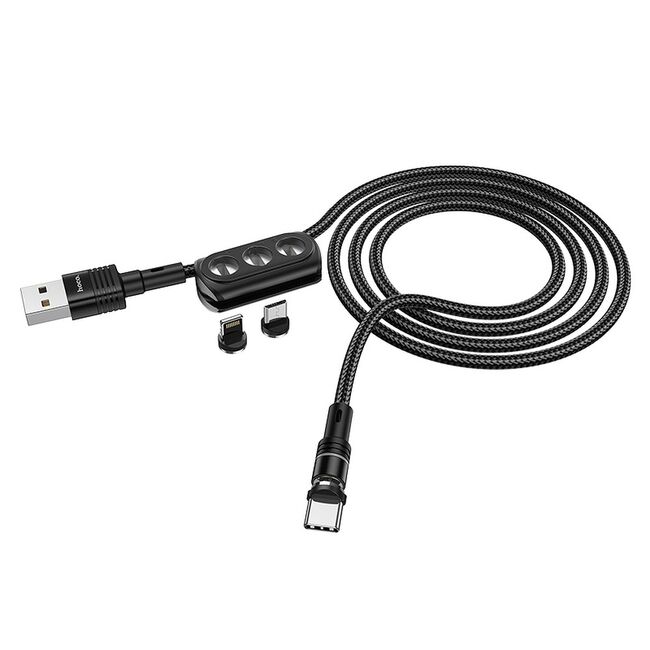 Cablu magnetic USB la Type-C, Micro-USB, Lightning Hoco U98, negru