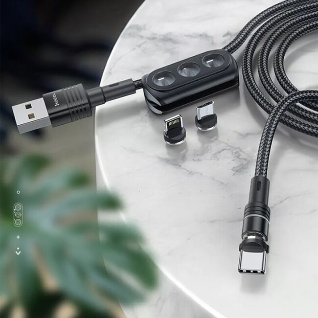 Cablu magnetic USB la Type-C, Micro-USB, Lightning Hoco U98, negru