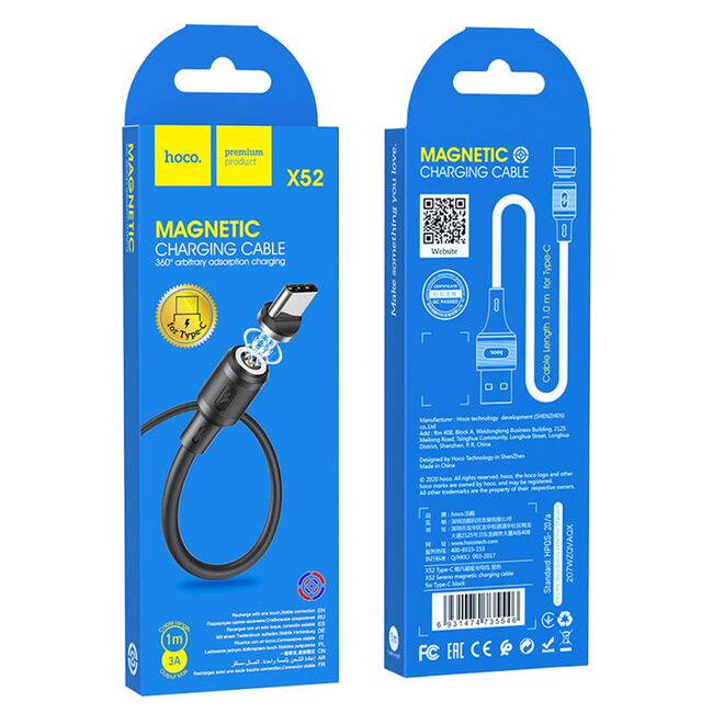 Cablu magnetic USB Type-C Fast Charge Hoco X52, 3A, 1m, negru