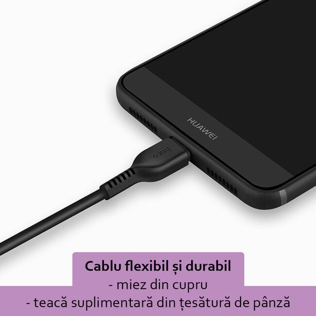 Cablu de date Flash Charging Micro-USB Hoco X20 3M 2A, negru