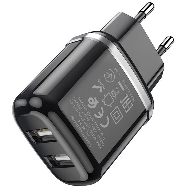 Incarcator priza 2xUSB Hoco N4 + cablu iPhone, 2.4A, negru
