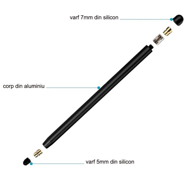 Stylus pen Techsuit, 2in1 universal, Android, iOS, aluminiu, albastru inchis, JC01