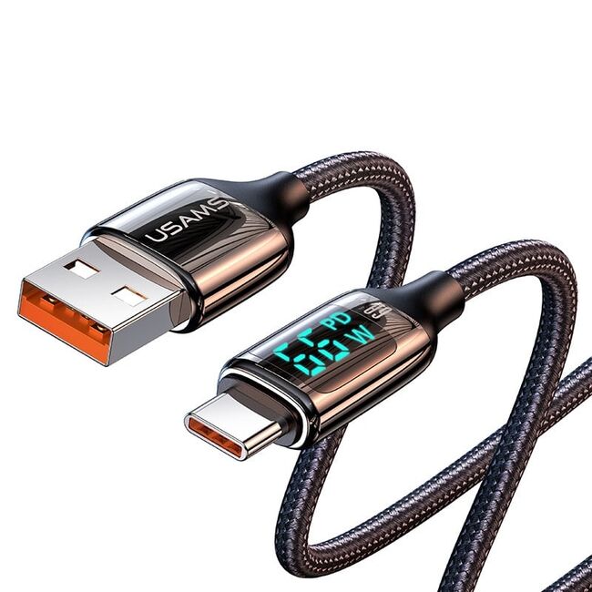 Cablu de date USB la tip C PD66W Usams U78, 6A, Type-C, PD, 66W, Digital Display, Fast Charge, 1.2m, negru